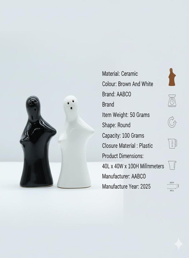 AABCO Salt Pepper Set for Dining Table & Kitchen Ceramic Salt and Pepper Shakers Set Dispenser Set Suitable for Home | Cafe | Dining Table | Kitchen (Black & White (Italian)) - Image 5